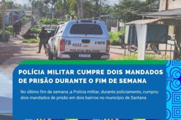 POLÍCIA MILITAR CUMPRE DOIS MANDADOS DE PRISÃO DURANTE O FINAL DE SEMANA